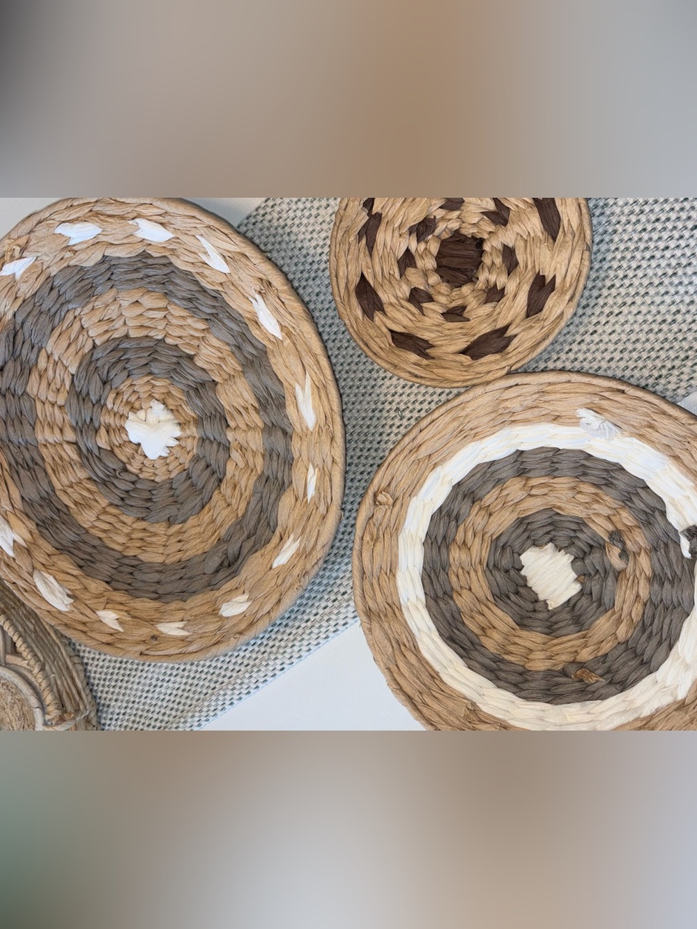 Hanging basket Woven Decorative Baskets in Natural, White & Gray wall hanging